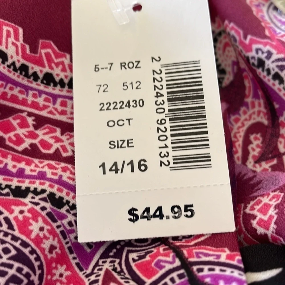 NWT Paisley Print Chennault Dressbarn Pink, Black & White Tunic Top Size 14/16 - Picture 7 of 7